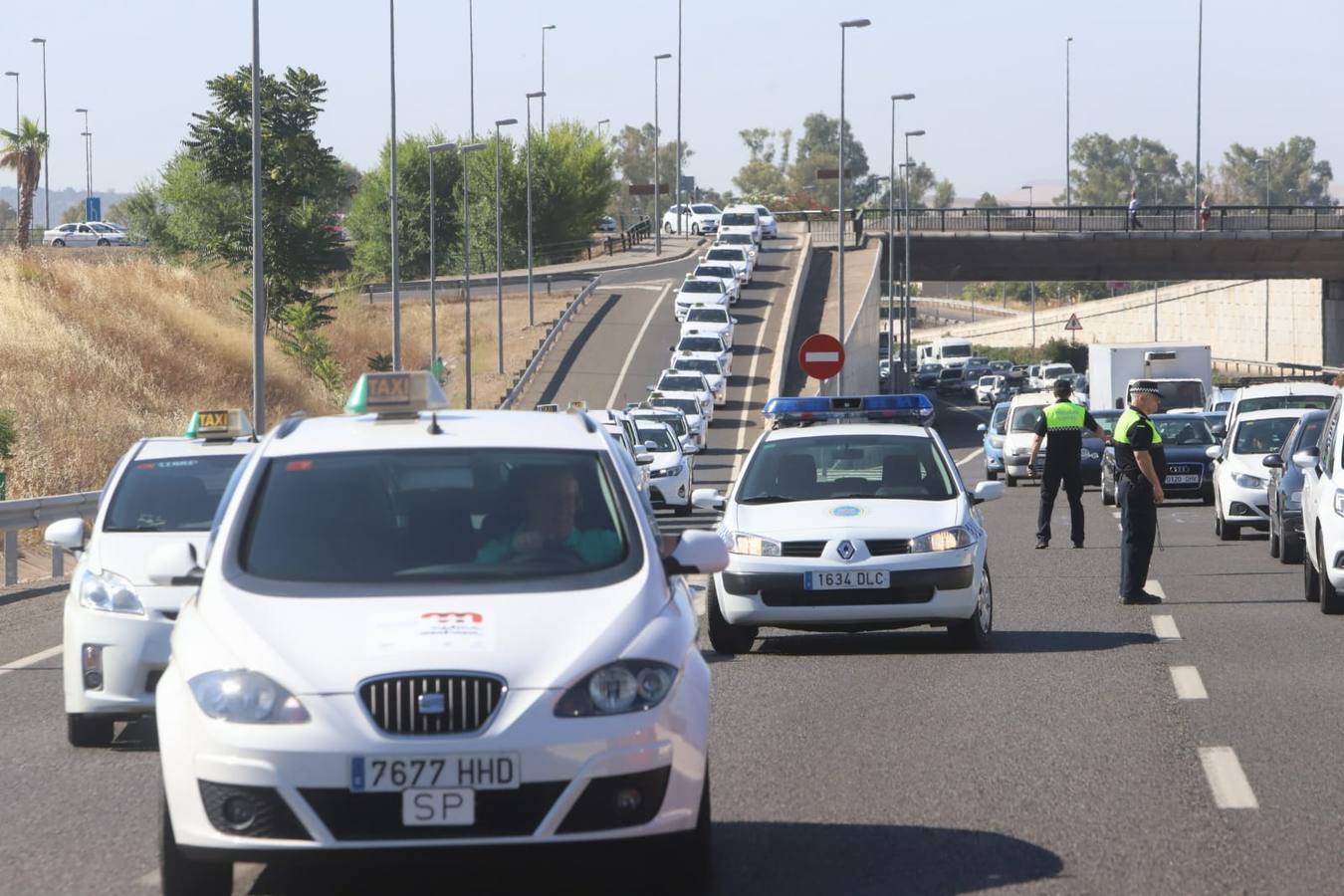 Unos 200 taxistas protestan en Córdoba con una marcha lenta por las licencias VTC